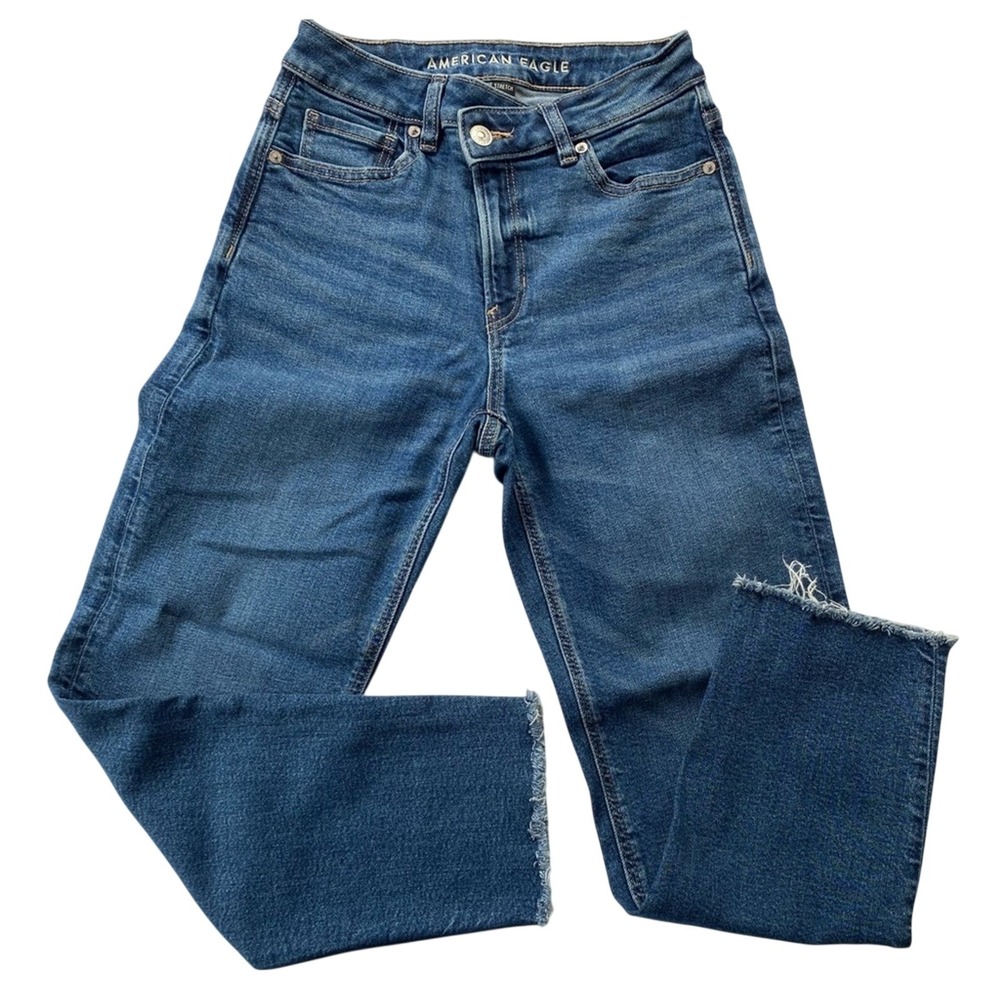 American Eagle Women's Crossover Mom Straight Jeans Size 0 Short High Rise Denim